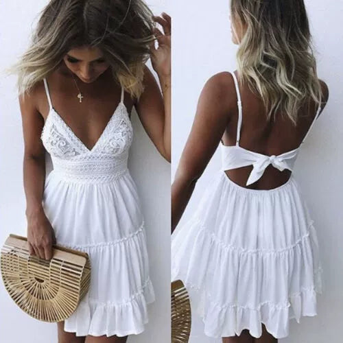 Elegant Lace Sling Sleeveless V-Neck Beach Dress