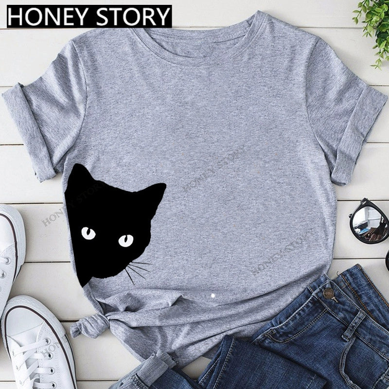 T-Shirts Short Sleeves Round Neck Cartoon Printing Comfortable
