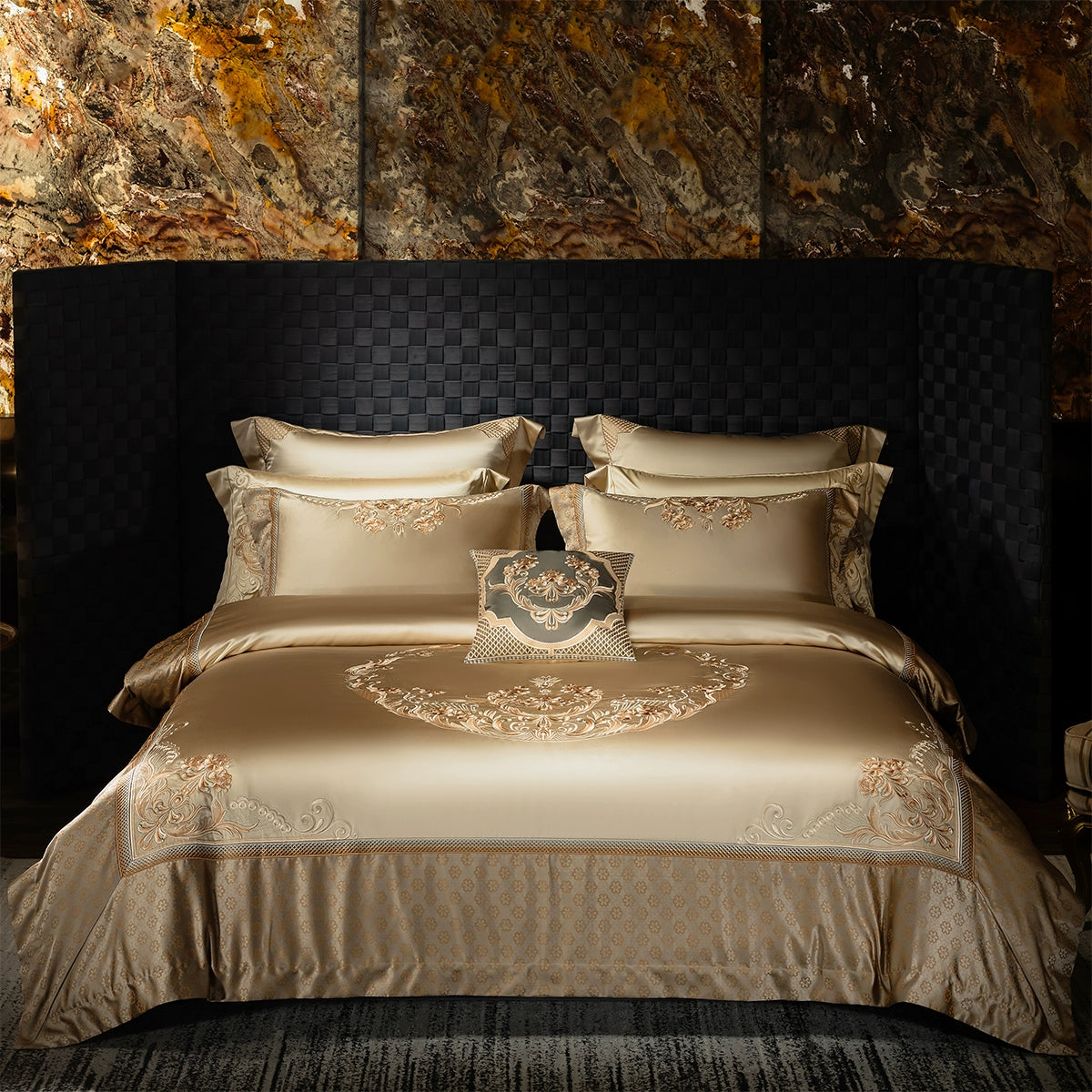 European Luxury Pure Cotton Satin Embroidery Bedding Set 4 - 10 Pieces