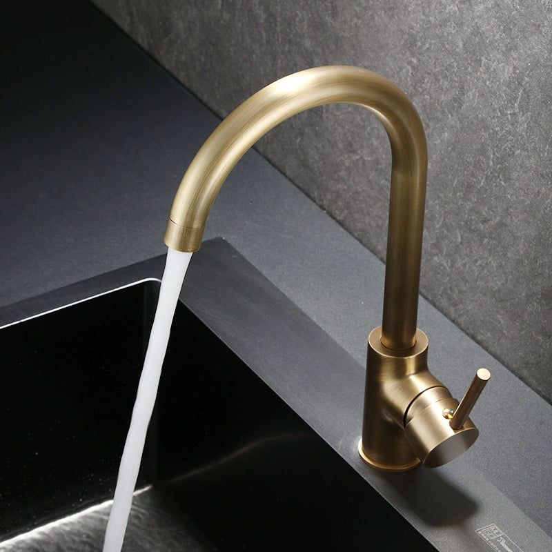 Retro Copper Antique Kitchen Faucet Hot and Cold Wash Basin Sink Pull-out Rotate