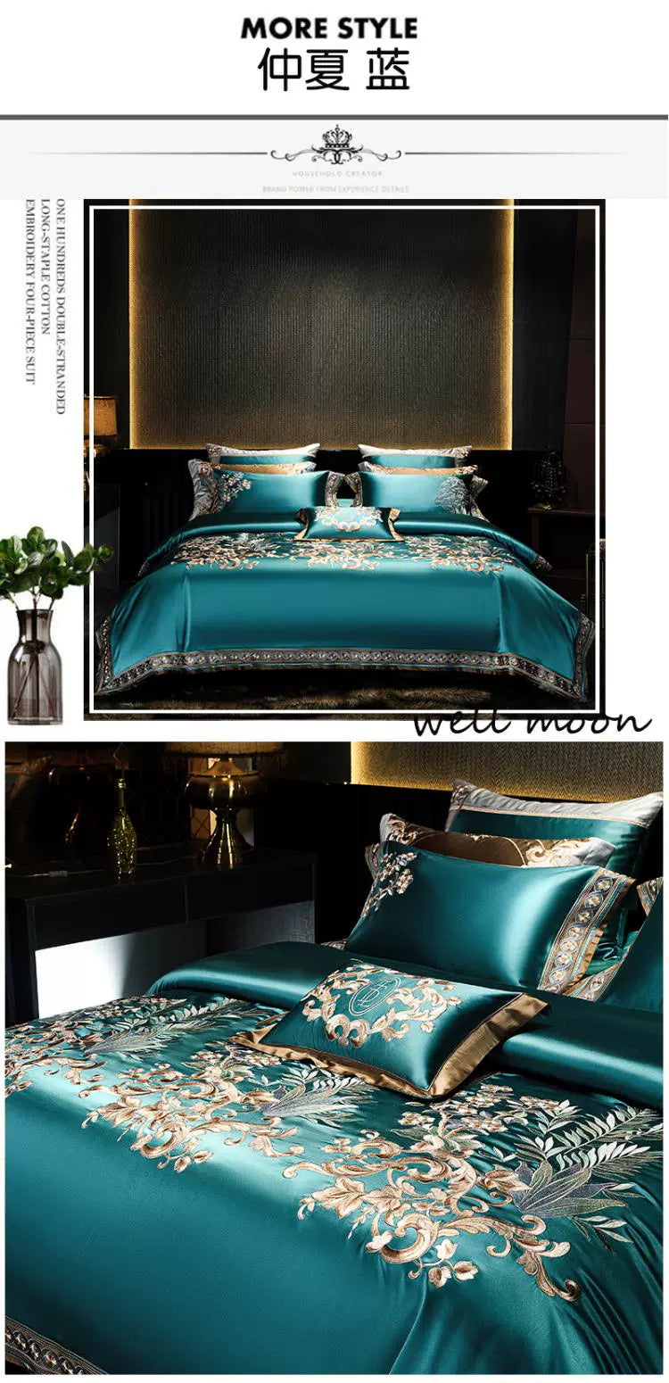 European Luxury Embroidery Palace Pure Cotton Satin Silk Bedding Set 6-10 PCs Set