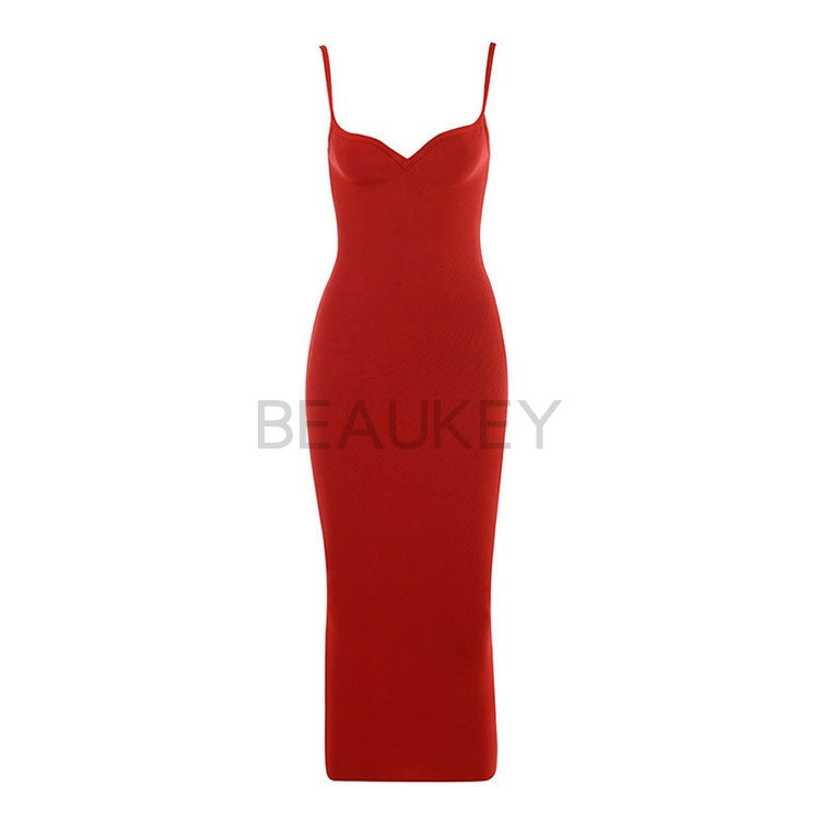 European and American Sexy Strappy Low-Cut Stretch Tight Dress