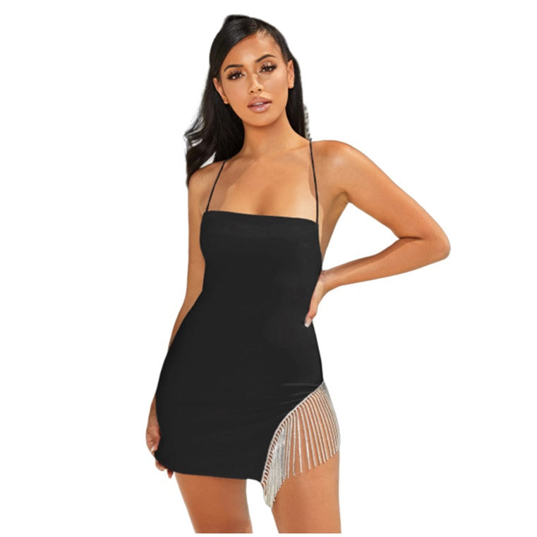 Sexy Sequin Mini Night Club Style Diamond Tassel Stitching Dress