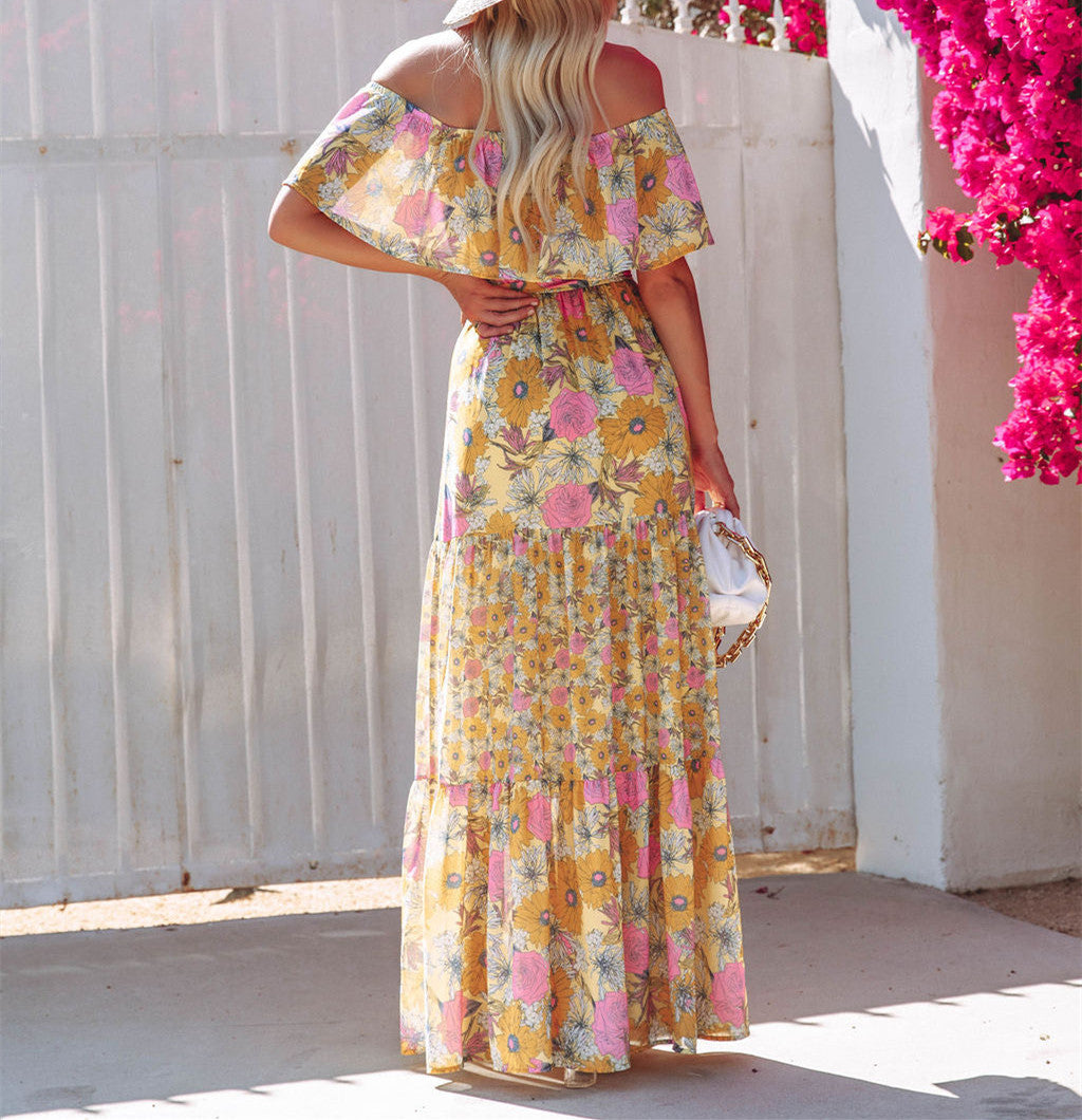 Women Summer Sexy Tie-Dye Stitching Print Dress