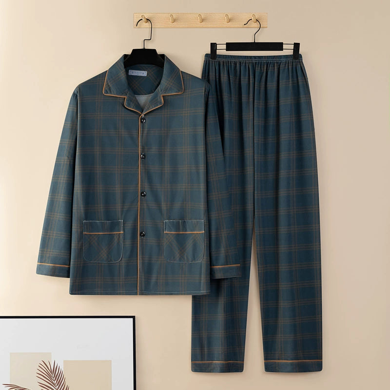 Men's Pajamas Sleepwear Long Sleeves Pants Two-piece Set Pure Cotton