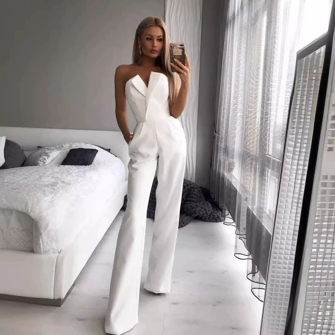 Fashion Suspender Waist-Tight Straight-leg Jumpsuit