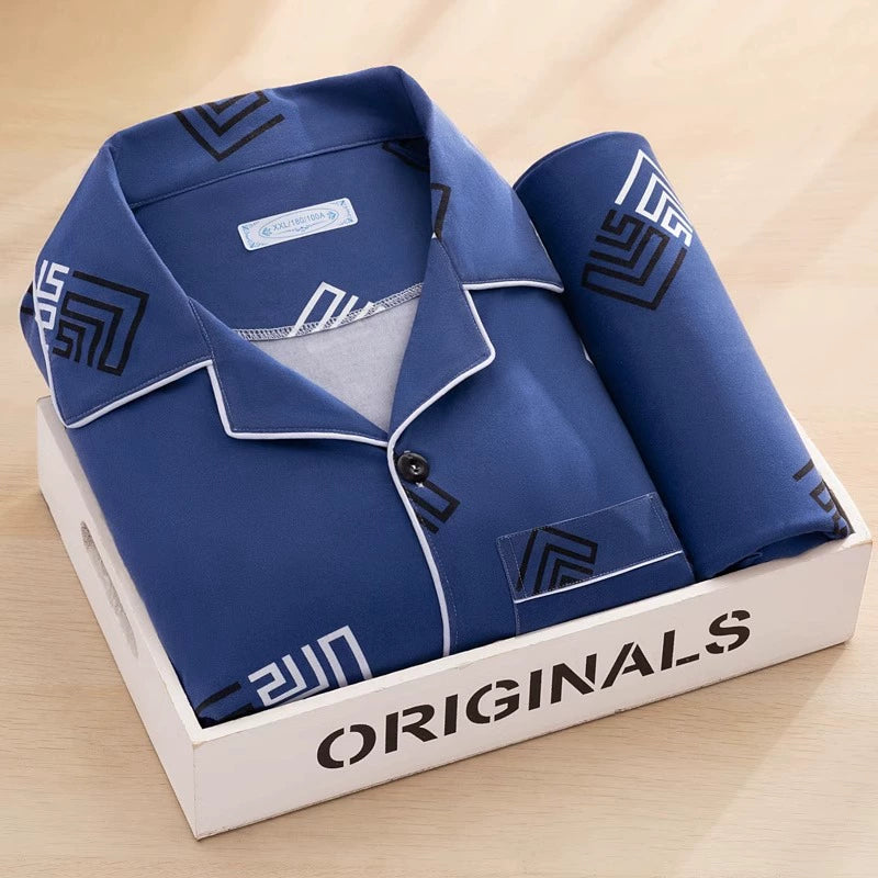 Men's Pajamas Cotton Long sleeve Trousers Two-piece Set