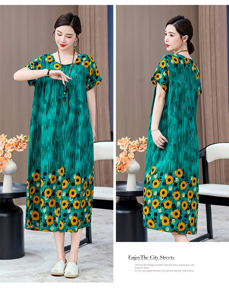 Noble over-the-Knee Middle-Aged Ladieswear Large Swing Noil Poplin Dress