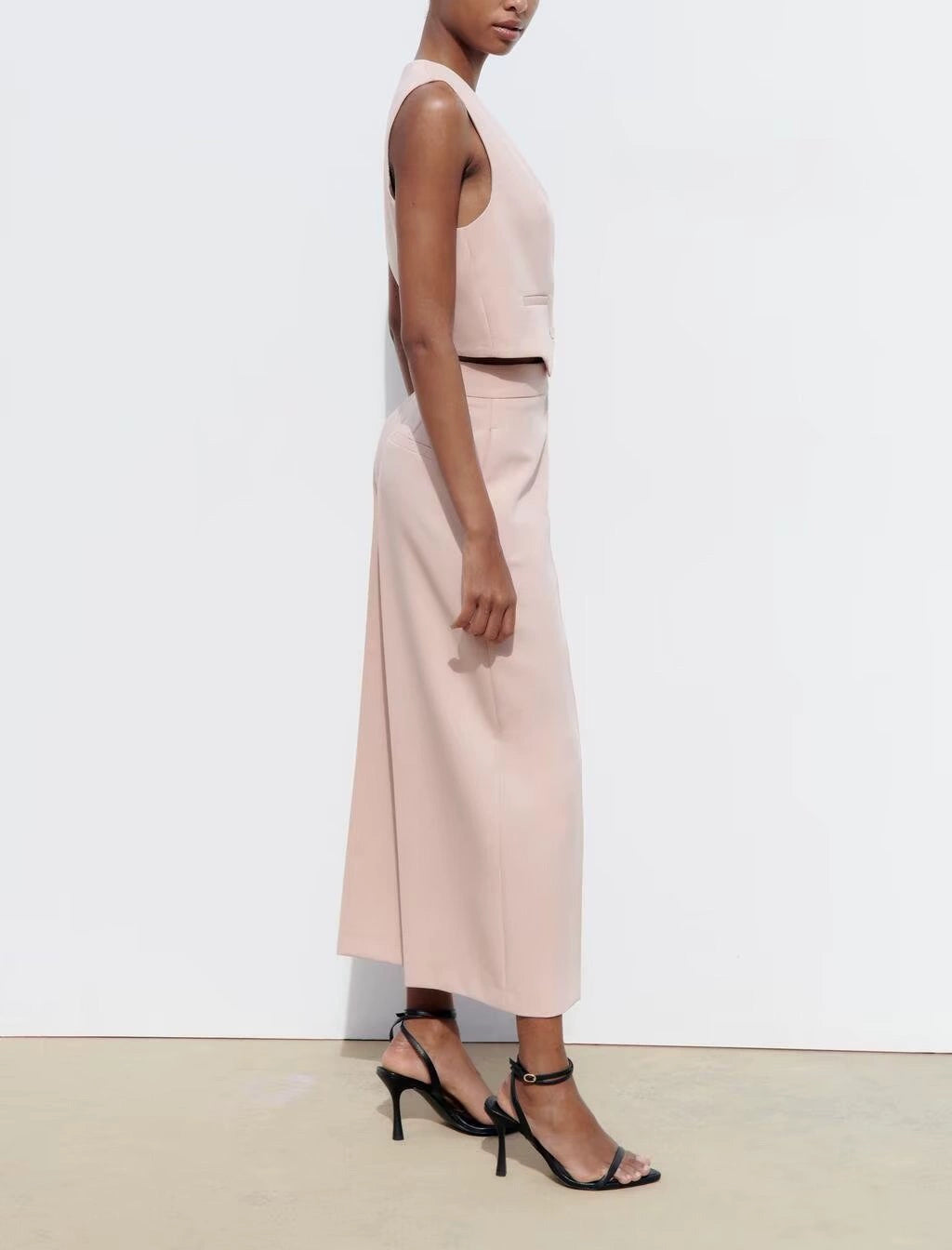 Spring High Waist Loose Pants Pants and Sleeveless V Neck Short Vest