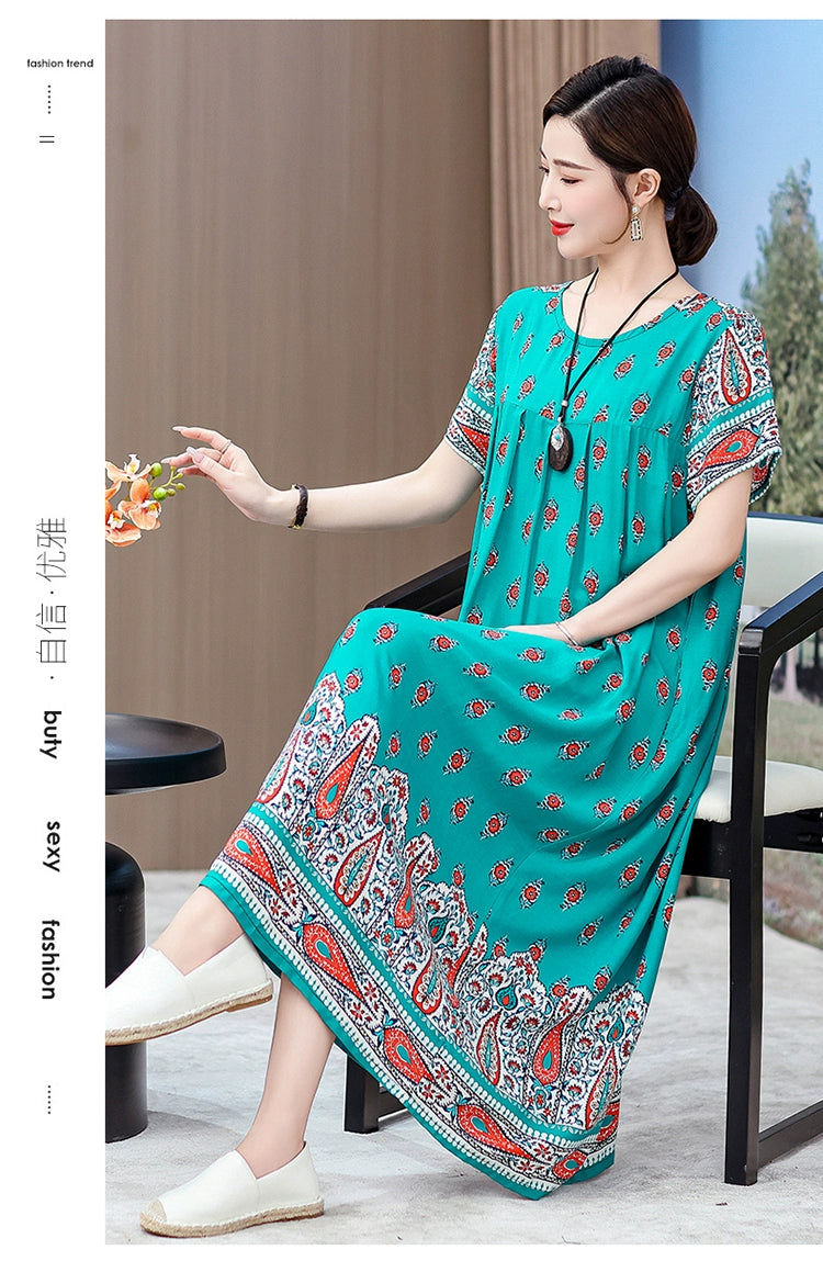 Noble over-the-Knee Middle-Aged Ladieswear Large Swing Noil Poplin Dress