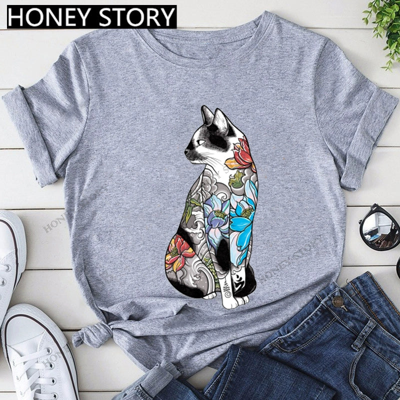 Short Sleeve T-Shirts Round Neck Cartoon Printing Comfortable