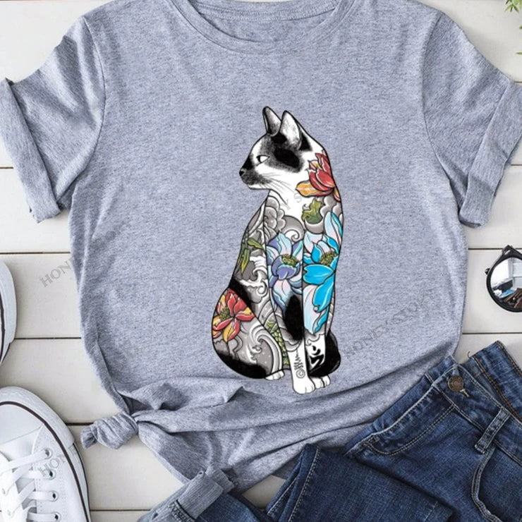 T-Shirts Short Sleeves Round Neck Cartoon Printing Comfortable