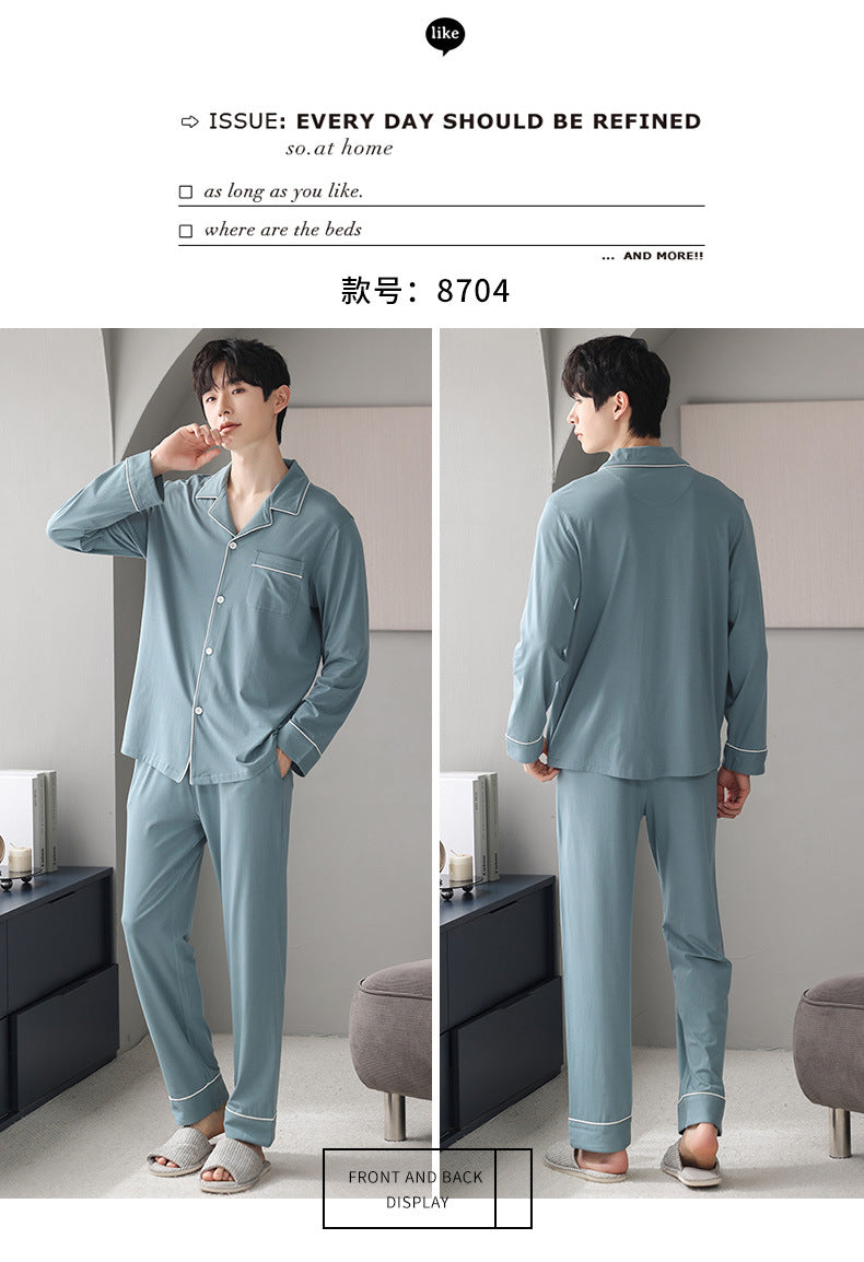 Autumn Men's Pajamas Sets Long Sleeve Modal Cotton Thin Teenage Boys' Large Size Spring Outwear Home Cloth Suit Sleepwear Male