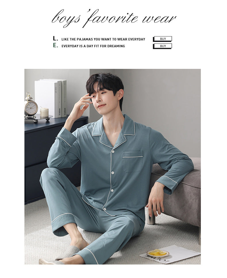 Autumn Men's Pajamas Sets Long Sleeve Modal Cotton Thin Teenage Boys' Large Size Spring Outwear Home Cloth Suit Sleepwear Male