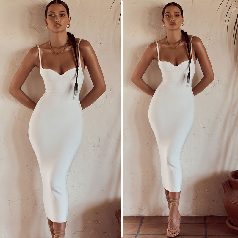 European and American Sexy Strappy Low-Cut Stretch Tight Dress