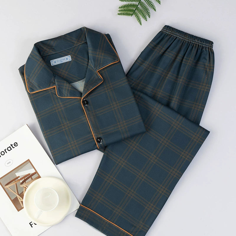 Men's Pajamas Cotton Long sleeve Trousers Two-piece Set