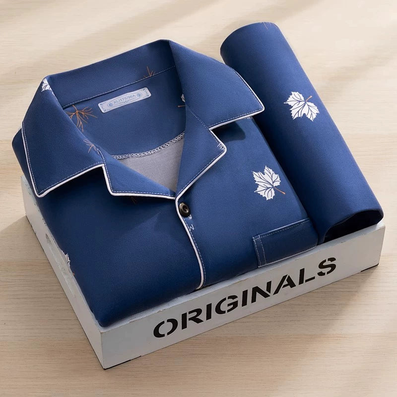 Men's Pajamas Cotton Long sleeve Trousers Two-piece Set