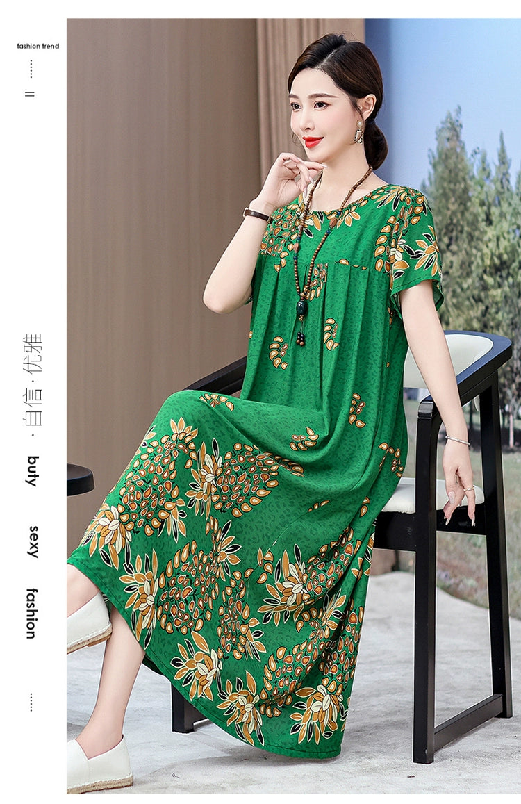 Noble over-the-Knee Middle-Aged Ladieswear Large Swing Noil Poplin Dress