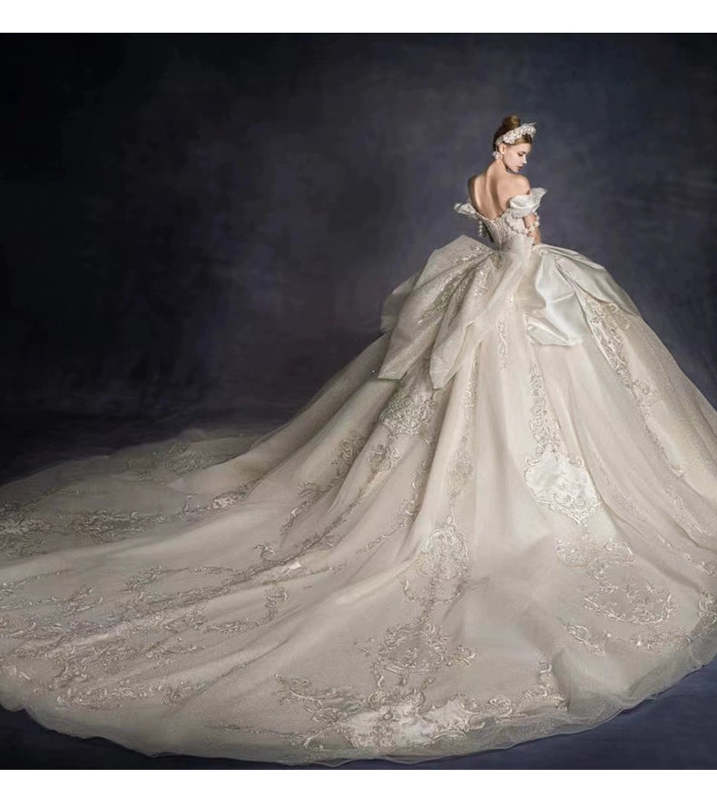 off-Shoulder French Royal Style Retro Wedding Dress