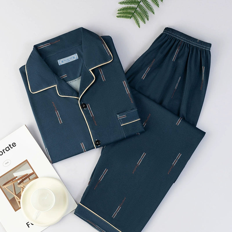 Men's Pajamas Sleepwear Long Sleeves Pants Two-piece Set Pure Cotton