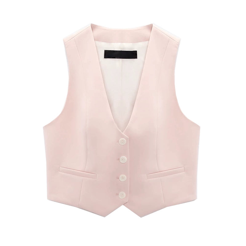Spring High Waist Loose Pants Pants and Sleeveless V Neck Short Vest