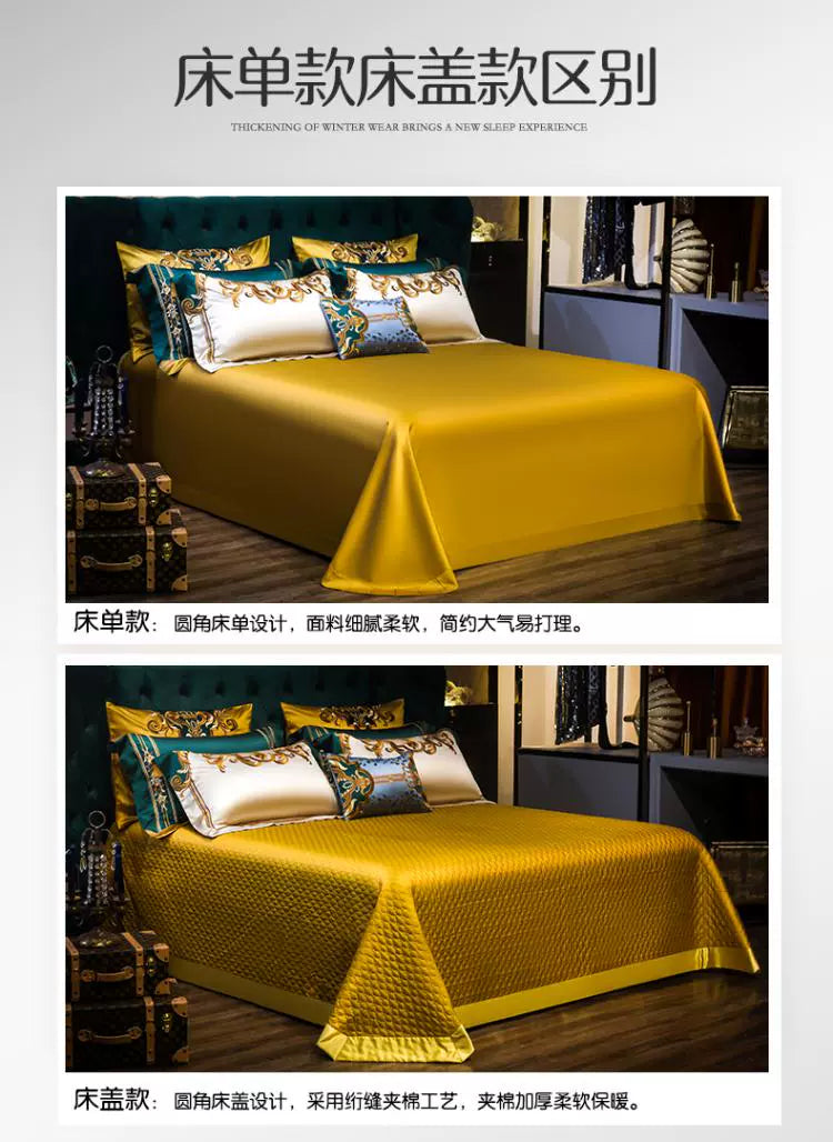 European Luxury Embroidery Palace Pure Cotton Satin Silk Bedding Set 6-10 PCs Set