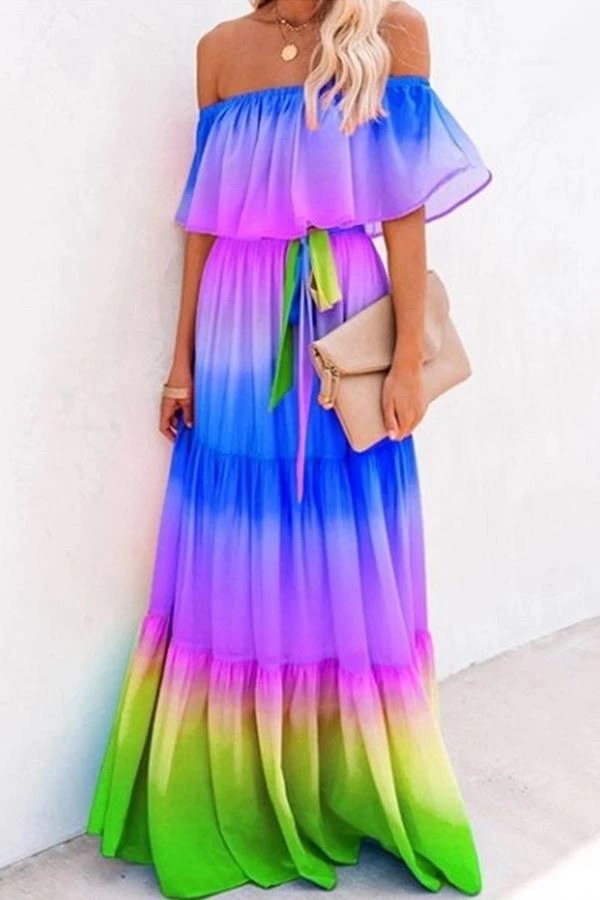 Women Summer Sexy Tie-Dye Stitching Print Dress