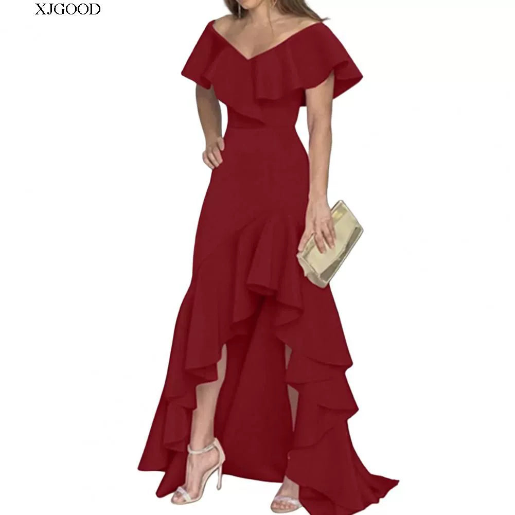 V-neck Flounce Irregular Dress