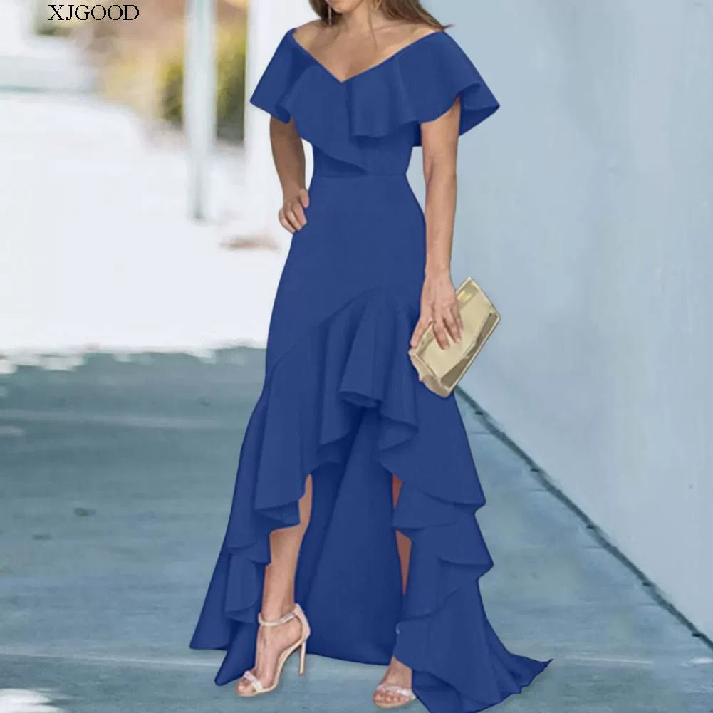 V-neck Flounce Irregular Dress
