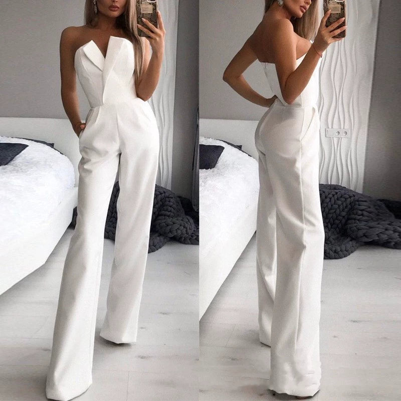 Elegant V Neck Sleeveless off-Shoulder Jumpsuit Pants