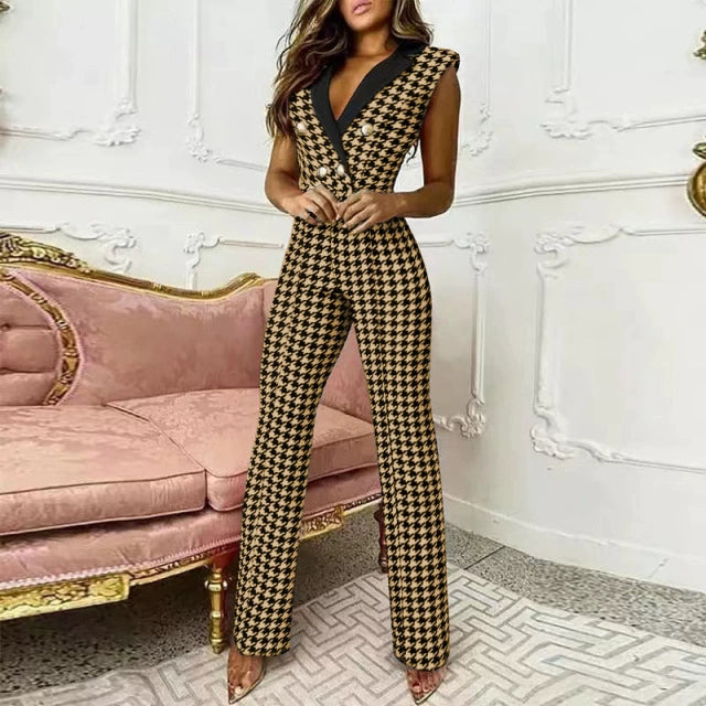 European and American V-neck Sleeveless Jumpsuit