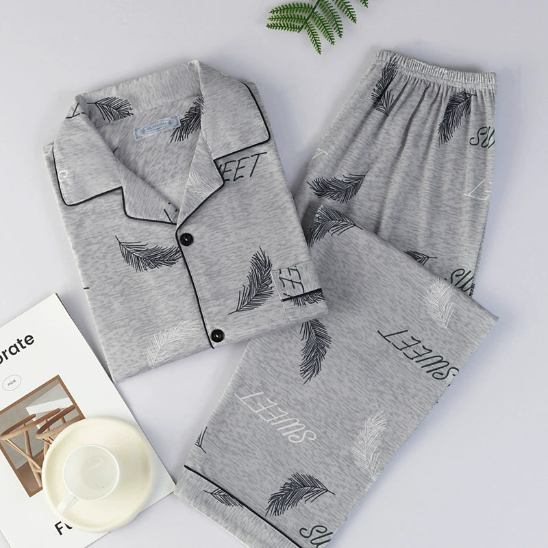 Men's Pajamas Sleepwear Long Sleeves Pants Two-piece Set Pure Cotton
