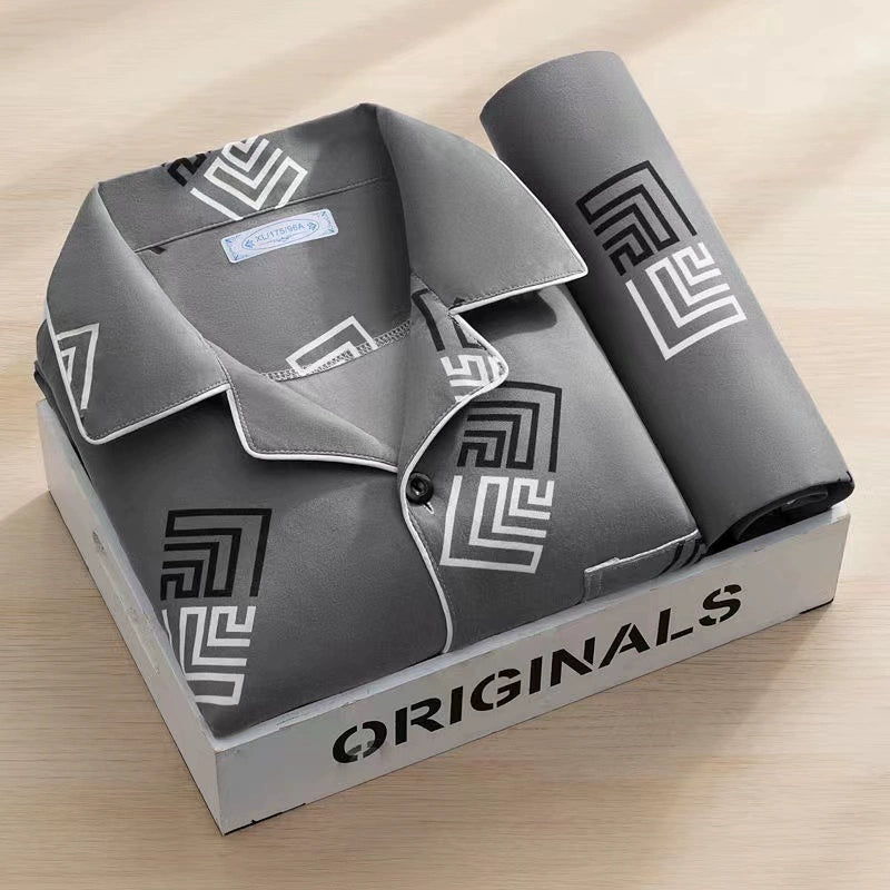 Men's Pajamas Cotton Long sleeve Trousers Two-piece Set