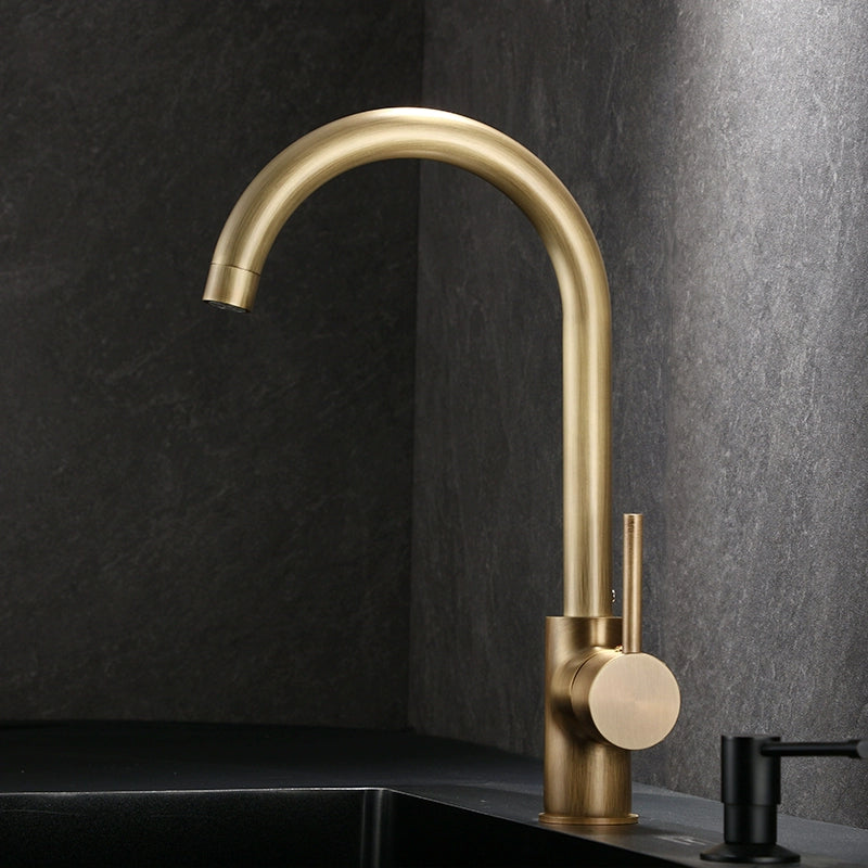 Retro Copper Antique Kitchen Faucet Hot and Cold Wash Basin Sink Pull-out Rotate