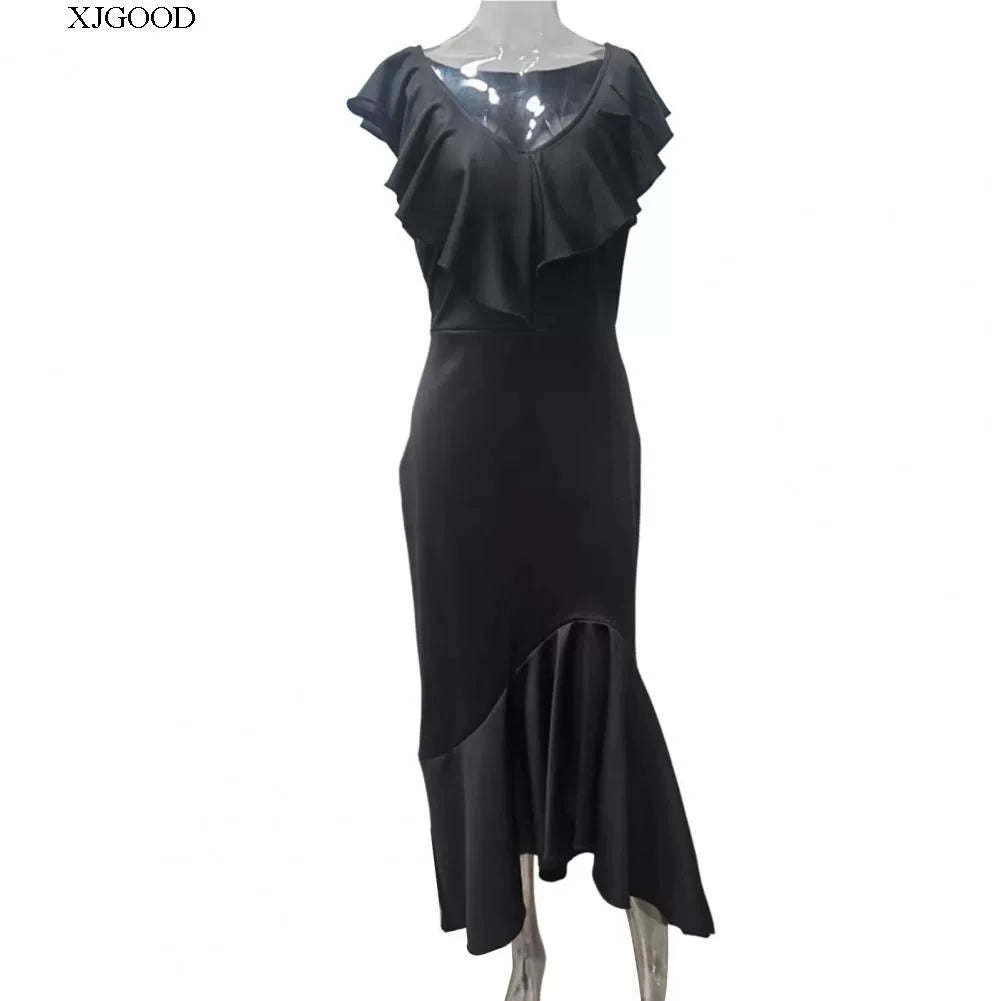 V-neck Flounce Irregular Dress