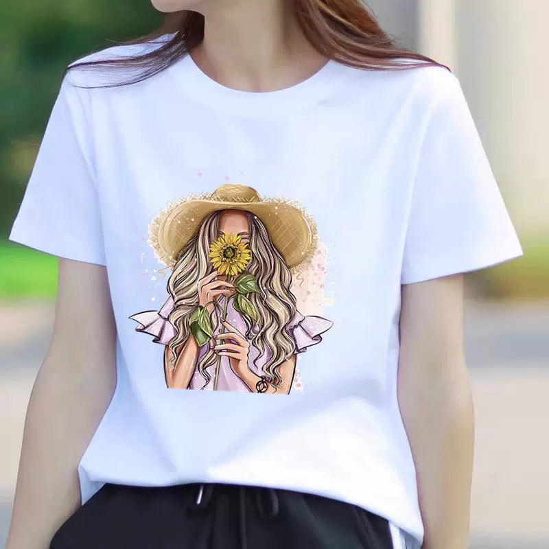 Butterfly Flower Summer Short Sleeve T-shirts Casual Thin Print