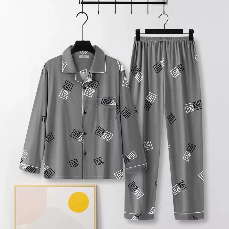 Men's Pajamas Cotton Long sleeve Trousers Two-piece Set