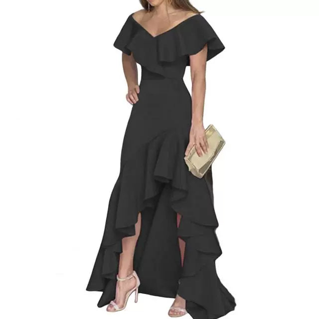 V-neck Flounce Irregular Dress