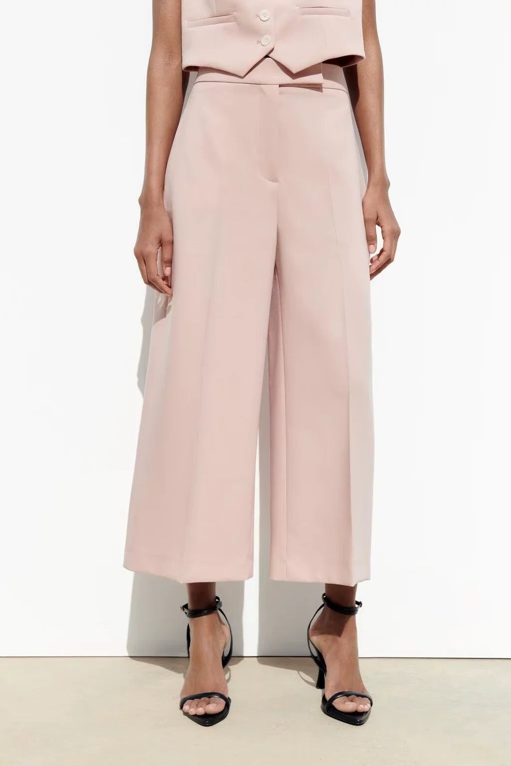 Spring High Waist Loose Pants Pants and Sleeveless V Neck Short Vest