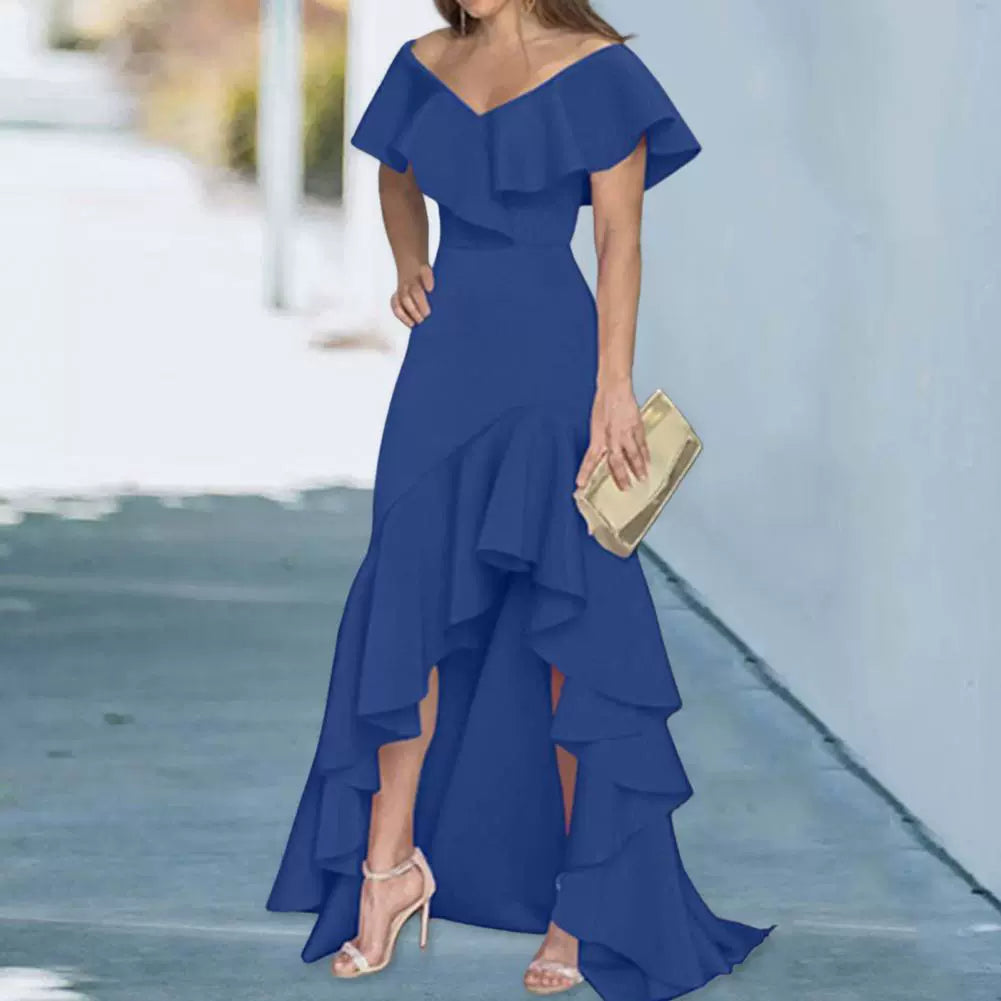 V-neck Flounce Irregular Dress