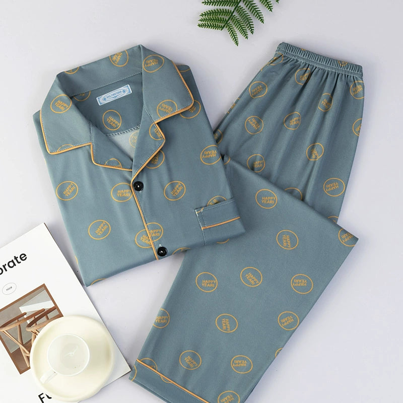 Men's Pajamas Sleepwear Long Sleeves Pants Two-piece Set Pure Cotton