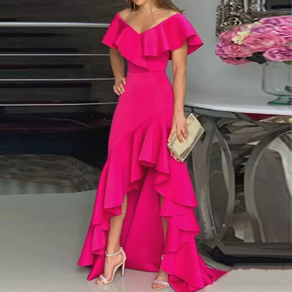 V-neck Flounce Irregular Dress