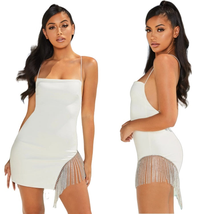 Sexy Sequin Mini Night Club Style Diamond Tassel Stitching Dress