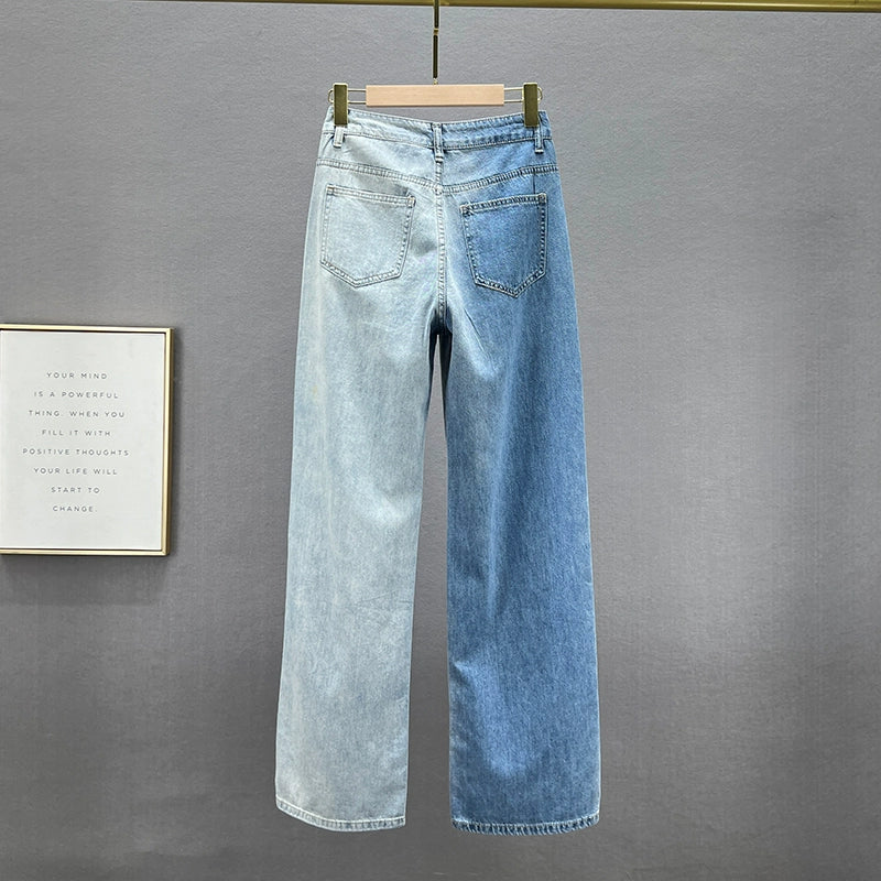 Ripped Wide-Leg Diamond Jeans Female Summer High Waist Loose Slim