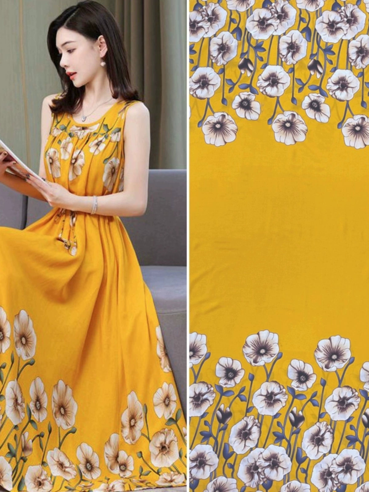 Silk Synthetic Cotton Rayon Cloth Mulberry Summer Loungewear Pajamas Dress