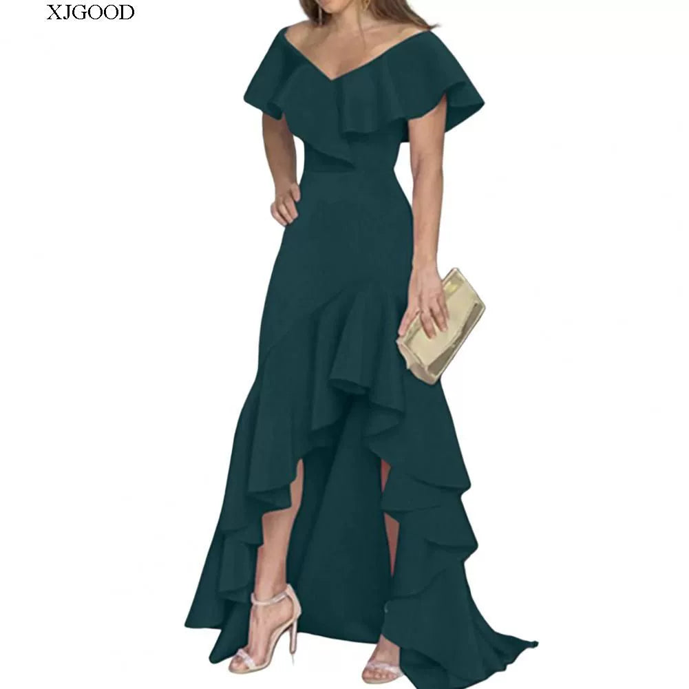 V-neck Flounce Irregular Dress
