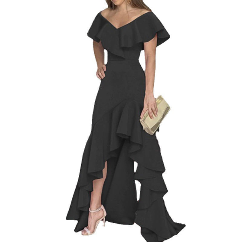 V-neck Flounce Irregular Dress