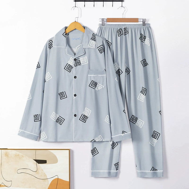 Men's Pajamas Cotton Long sleeve Trousers Two-piece Set