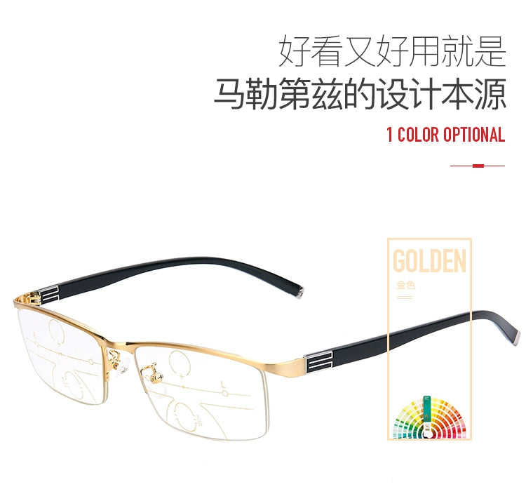 German Reading Glasses Men's Dual-Use HD Smart Ultra Light Glasses Automatic Zoom Progressive Presbyopic Glasses Anti-Blue Light