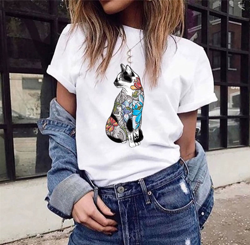 T-Shirts Short Sleeves Round Neck Cartoon Printing Comfortable